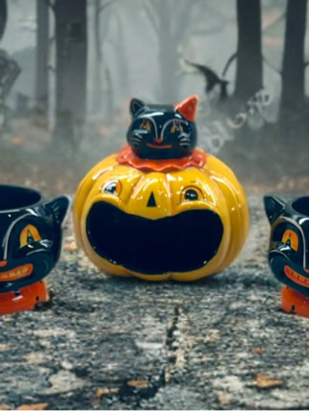 Johanna Parker NEW Halloween Black Cat & Pumpkin Ceramic Candy Bowl Small